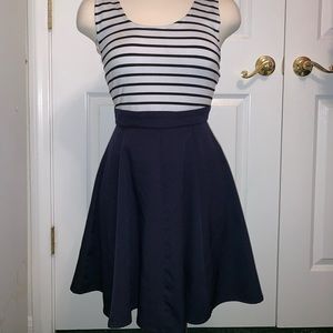 Blue and white dress A line